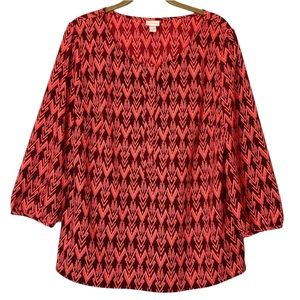 Merona Brown and Coral Aztec Pattern Top